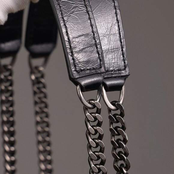 Black Crinkled Leather Chain Bag - Picture 5 of 7